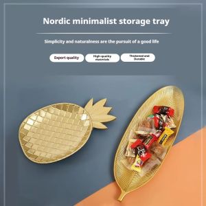 Golden Decorative Tray Nordic Metal Storage Tray Gold Pineapple/Leaf Shape Home Display & Decor Plate (Multi - Styles)