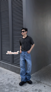 Quần jean quần bò nam nữ ống rộng nửa cạp chun SUN 95 MÀU KHÓI dành cho cả nam và nữ mặc thoải mái