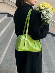 Fatty Tote Bag Womens Summer 2024 New Style Green Versatile Handbag Shoulder Bag Trendy Korean Style Soft PU Leather Bag