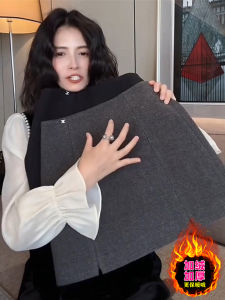 High Waist A-Line Mini Skirt Womens Autumn New Style Large Size Pear Shape Body Loose Slimming Woolen Half Body Skirt