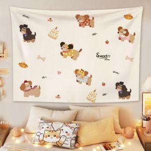 VIKAMAins Simple Small Flower Tapestry Cream Wind Morandi Color Block Flower Background Cloth Warm Tapestry Room Decoration