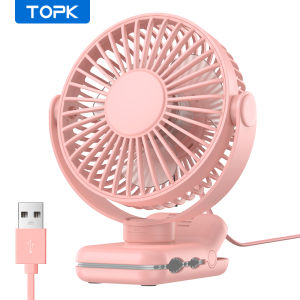 TOPK Mini Portable Clip on FanUSB Desk Fan3 Speeds Quiet Wind 720° Rotate Personal Electric FanStanding Fans for Room Home