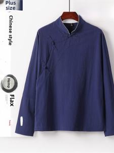 Mens Large Size Cotton Linen Hanfu Style Zen Clothing Jacket National Trend Retro Chinese Tang Costume New Ethnicity Fashion