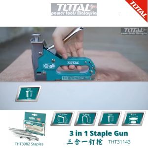 TOTAL 3 in 1 Staple Gun with Adjustable Driving Force + FREE 600 pcs Staples (D U & T Type) 重型省力 手動打釘槍 三用 U型門型 直釘碼釘搶 木工裝修馬丁槍 – THT31143
