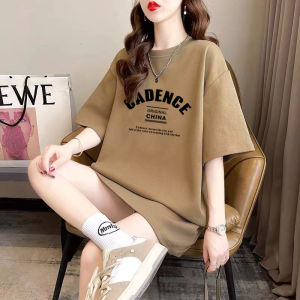Oversize Mid-Length Short-Sleeve Cotton T-Shirt Womens Korean Style Summer New Loose Fit Casual Top Letter Print