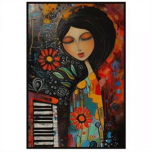Tranh treo tường tranh dán tường tranh trừu tượng cô gái buồn chơi đàn piano tranh decor phong cách hiện đại chất liệu sơn dầu in Canvas. CGI-373