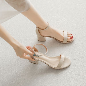 Black High Heel Sandals Womens Fairy Style Summer New Simple mid Heel Buckle Strap High Heel Sandals Fashionable Casual Loafers