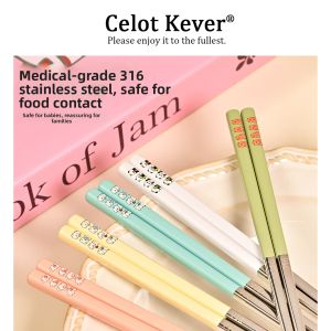 Anti-bacterial Non-slip Family Use Chopsticks 316 Stainless Steel Design