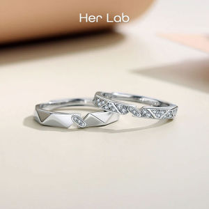 Her Lab Jewelry | High-grade sterling silver moissanite ring Personalized diamond geometric couple S925 platinum-plated diamond ring Fashion Korean version of the wedding ring 520 confession gift custom engraving