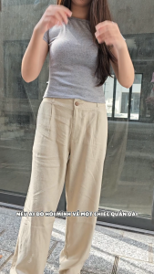 Quần Dài Linen Nữ Ống Suông Form Rộng Tôn Dáng Lưng Thun Co Giãn Phong Cách Công Sở Cao Cấp