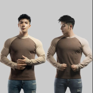 Autumn and Winter Heattech Dralon Bottoming Shirt American High Elastic round Neck/Half Turtleneck Mens Long T Basketball Running Workout Long Sleeve