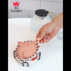 Cute Cat Water Absorbent Cup Coaster Ceramic Mug Coaster Cup Pad Kucing Comel Alas Cawan 猫咪可爱杯垫