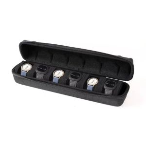 6 Slots Watch Travel CasePortable Zipper Storage Organizer Box with Soft Compressible Foam Pillow to Fit Large and Small Watchs