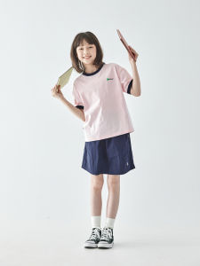 Summer New Style Kids T-shirt Color Block Collar Print Cotton Short Sleeve Loose Fit Parent-Child Matching round Neck Top