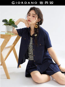 Designer Giordano Womens Short Sleeve Shirt Casual Loose Fit Denim Style Bright Stitch Summer New Arrival 18345606