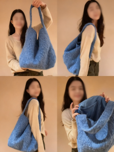 Autumn Winter Plush Tote Bag Korean Style Versatile Loose Knit Woolen Handbag Large Capacity Commuter Handbag Shoulder Bag