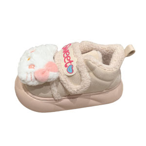 Kitty Cat Themed Womens Snow Boots with Fleece Lining Thick Bottom Warm Rubber Sole Casual Short Tube Autumn Winter New Style