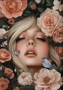 Surreal Asian Fashion Woman Floral Portrait Poster Print Wall Art Pictures Canvas Painting Living Room Bedroom Home Decor Gift