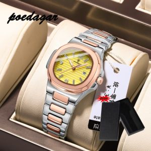 【With Box】Poedagar Fashion Womens Watches Ladies Quartz Watch Waterproof Watch Multi-angular Diamond Stainless Steel Belt Watch Luxury Design Blue Wrist Watch High Strengthen Glass Exquisite Diamond Dial Women Watch for Girl Gift ladies watch 708G
