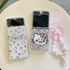 เคสโทรศัพท์มือถือ Samsung ZFlip7 แบบพับได้พร้อมลายแมว Kitty Cat Cherry ป้องกันรอยขีดข่วนเต็มจอ ป้องกันการตกหล่น ดีไซน์น่ารัก