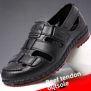 Mens 2023 Summer Breathable Soft Bottom Hollow out Slip-On Sandals Cow Tendon Sole Anti-Slip Comfortable Casual Thong Slippers