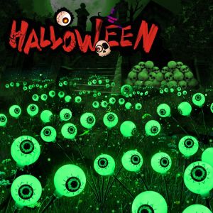 Halloween Outdoor Solar Eyeball Lights-LED Green&Purple Glow Swinging Firefly Effectfor Creepy Yards Lawns & Halloween Haunts
