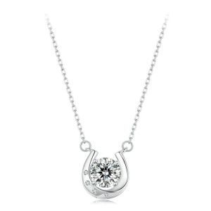 925 Silver Moissanite D Necklace, BAMOER, สร้อยคอลายเกือกม้า 3D สำหรับผู้หญิง (MSN028)