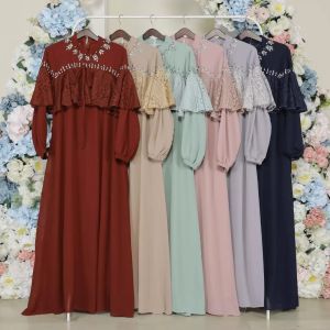 SIGAWA-(COD) Gamis Wanita Kekinian Bahan Ceruty Mix Tile Motif Payet Mutiara Ready 7 Warna