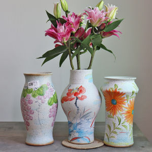 Hand-Painted Ceramic Flower Vase Vintage Artistic Coarse Ceramics Dining Table Home Decor Flower Insert Study Chinese Style Flower Pot