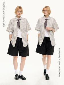 MADWITCH | Ruched Loose Shorts with Folds and Plaid Design