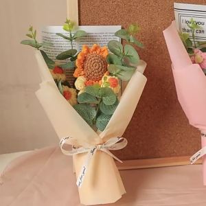 Artificial Flower Crochet Bouquet Handmade Anniversary Sunflower Daisy Bouquet Mothers Day Birthday Gift Eternal Flower