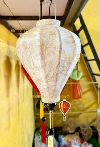 Đèn lồng hội an chất liệu vải ao lanh chuyên trang trí nhà cửa trung thu treo tết chùa miếu trà sữa size 40cm