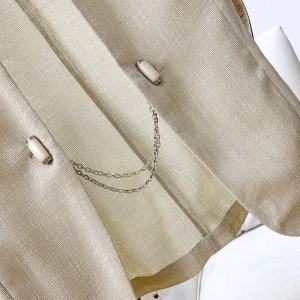 Áo Khoác Vest Cotton Lanh Cổ Điển Mát Mẻ Thoáng Khí Cho Nữ Mùa Hè Có Khóa Kéo Bằng Kim Loại Tay Ngắn Dáng Ôm Màu Trơn