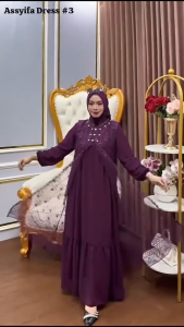 Gamis Outer Brokat Terbaru Assyifa Dres Ceruty Babydoll Full Puring Mix Brukat M L XL XXL 3XL Dress Kondangan Wanita Elegan Jumbo Baju Muslim Model Terbaru Remaja Kekinian Ootd Seragaman Keluarga