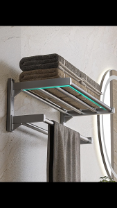 【APEX】50/60cm carbon steel Double Layer Bathroom Storage Organizer Holder Shelf Towel Rack