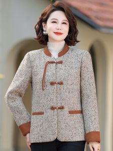 Stylish Short Jacket 2024 New Autumn Wear for Women 50 Years Old And above Thin Top Middle-Aged And Elderly Commuter Style Polyester Fiber