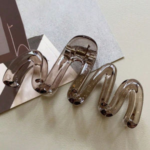 2pcs Womens Y2K Wavy High Glossy Amber Brown 11cm/4.33in Large Lightweight Plastic Hair Clip Elegant and Minimalistic
