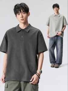 Wood soon | American Style Contrast Collar Short Sleeve Polo Shirt Mens Summer Loose Fit