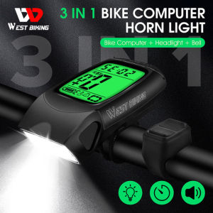 WEST BIKING Bike Light Lamp 3 IN 1 Cycling Headlight Computer Bell Set USB Rechargeable Bicycle Front Light With Speedometer Horn 100 Decibel LED Flashlight Bike Accessories