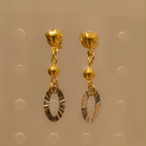 916 Gold Two-Tone Dangle Earrings | Subang Emas 916 Dua Warna | Drop Earrings-1.80g