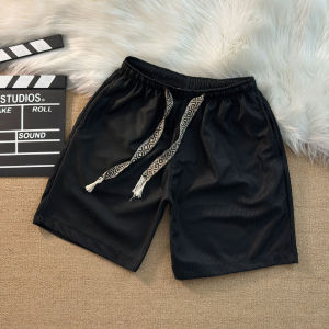 Summer Beach Vacation Sports Pants Lightweight Casual Shorts Mens Knee-Length Straight Leg Pure Color Wafer Grid Pattern