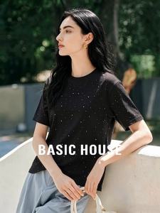Basic House | Black Sequin Summer T-Shirt Cotton