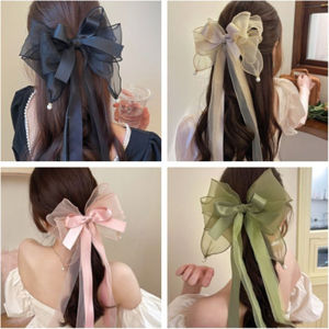 โบว์แฟนตาซีคลิปสปริง MODE Korea ริบบิ้นยาวสง่างามเครื่องประดับผมปิ่นปักผมกิ๊ฟติดผมสำหรับผู้หญิงหญิงสาว