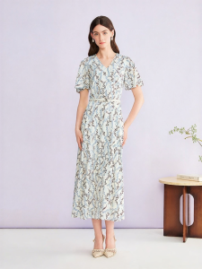 New Elegant Printed Silk Blend Dress