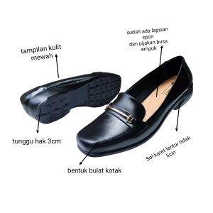 D&F A03 | Sepatu Pantofel Wanita Sepatu Loaferd Hak 3 cm Hitam