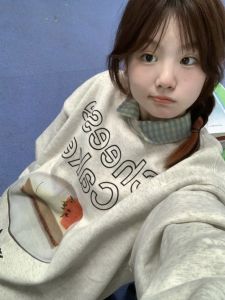 American Vibe round Neck Long Sleeve Fleece Lined Hoodie Womens Spring Autumn Loose Oversize Thickened Sweatshirt