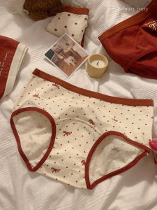 Lucky Red Cotton Underwear for Girls: Sweet Style Antibacterial Extended Crotch Butterfly Knot Underpants Chinese Zodiac Year