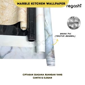 Regashi Stiker Dapur Anti Minyak Motif Marmer | Stiker Wallpaper 60X100cm | Sticker Meja Dapur | Marble Kitchen Wallpaperr