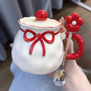 แก้วกาแฟเซรามิกลายผีเสื้อพร้อมฝา แก้วน้ำคู่ ของขวัญวันเกิดสำหรับผู้หญิง ของขวัญของเพื่อน ช้อน ชาม ชุดน้ำชา เครื่องเขียน