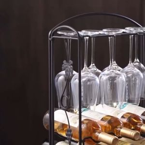 MD MOHS DIAGNOSTICS（Unconditional Return）Foldable Wine Rack Cup Creative Iron Art Rack Organizer Shelf Wine Glass Storage for 8 Bottles and 8 Cups